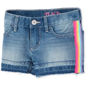 Girls Rainbow Side Stripe Denim Shortie Shorts