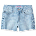 Girls Lace Up Frayed Hem Denim Shortie Shorts