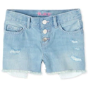 Girls Distressed Denim Button Shortie Shorts