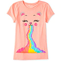 Girls Glitter Rainbow Cat Graphic Tee