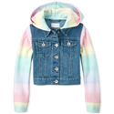 Girls Rainbow Hooded Denim Jacket