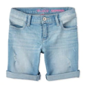 Girls Roll Cuff Distressed Denim Skimmer Shorts