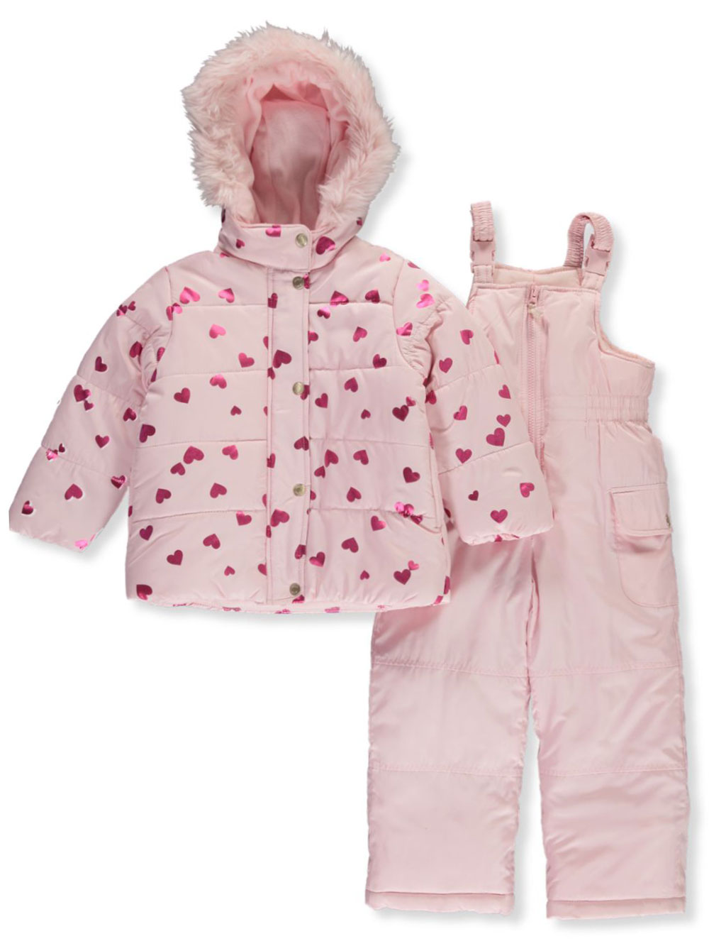 GIRLS’ TRIMMED FOIL HEARTS 2-PIECE SNOWSUIT